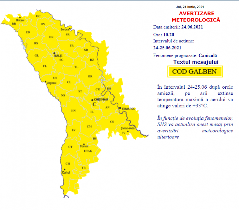 Vine canicula! Avertizare meteorologică COD GALBEN pe întreg teritoriul